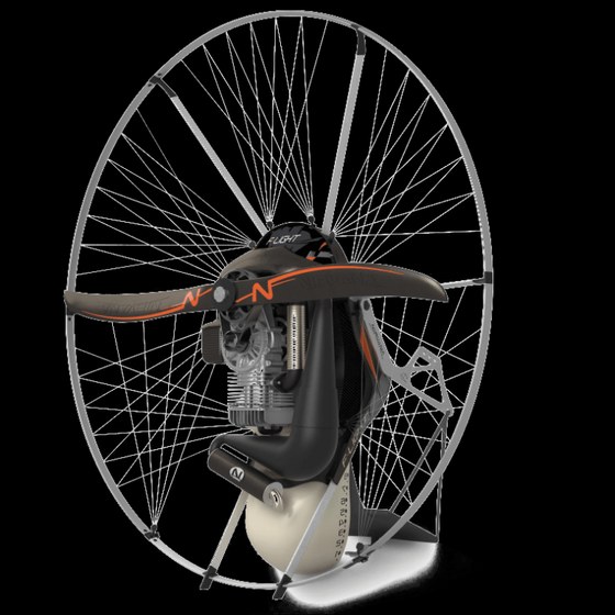 Nirvana F-light 160 paramotor, front view showing the propeller, engine and cage