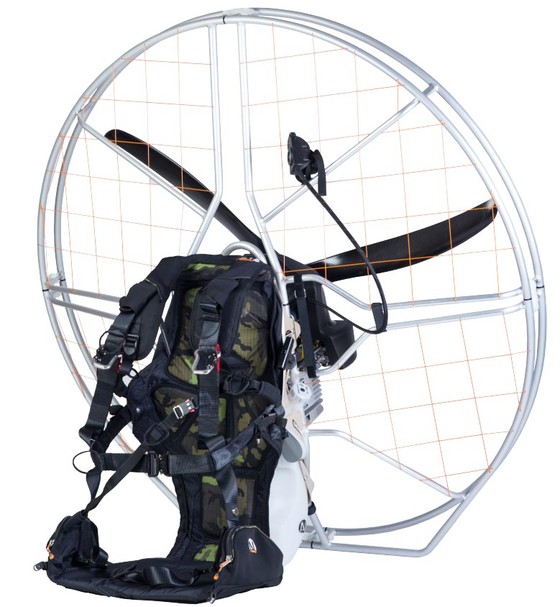 Nirvana Ranger 230 paramotor, rear view with camouflage harness